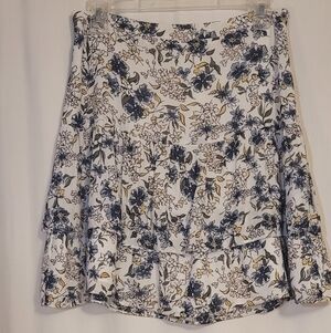 LOFT Blue and White Floral A-Line Skirt